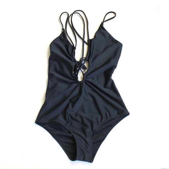 Cupshe Strappy One Piece Lace Up Swimsuit Black Sm - Picture 2 of 5